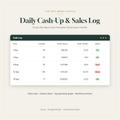 Daily cash-up and sales log spreadsheet for restaurants