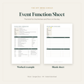 Event Function Sheet template for restaurant private events and catering, worked example and blank sheet