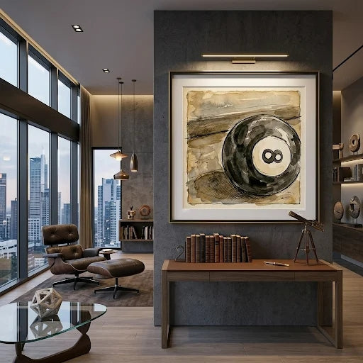 Framing mockup visualization: how the unique fine art print by Kali Safwat integrates into a sophisticated architectural space.