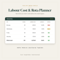 Labour cost and rota planner spreadsheet showing labour % per day