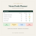 Menu Profit Planner spreadsheet: food cost per plate and menu engineering