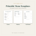 Printable restaurant and café menu templates: Classic, Modern and Café Board