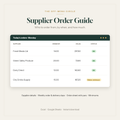 Supplier Order Guide spreadsheet for restaurants with order days, cut-offs and par levels